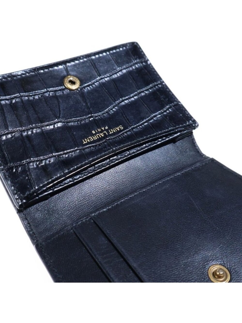 Saint Laurent Paris Croco Embossed Leather Card Case Business Black - Picture 6 of 6